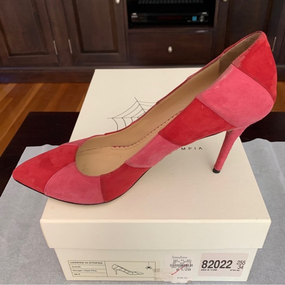 Charlotte Olympia DESIREE IN STRIPES Suede Pumps Rouge/Dark Pink SZ 8.5/EU 38.5 - Picture 5 of 14